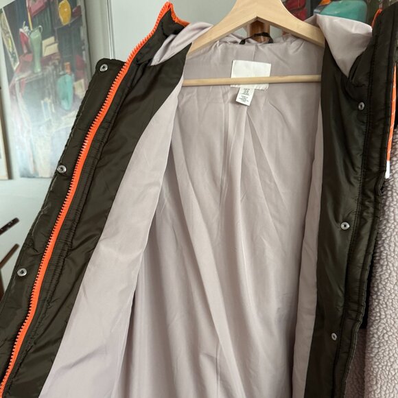 H&M - Longline Sherpa Quilted Coat in Cream/Olive Green - Picture 3 of 16